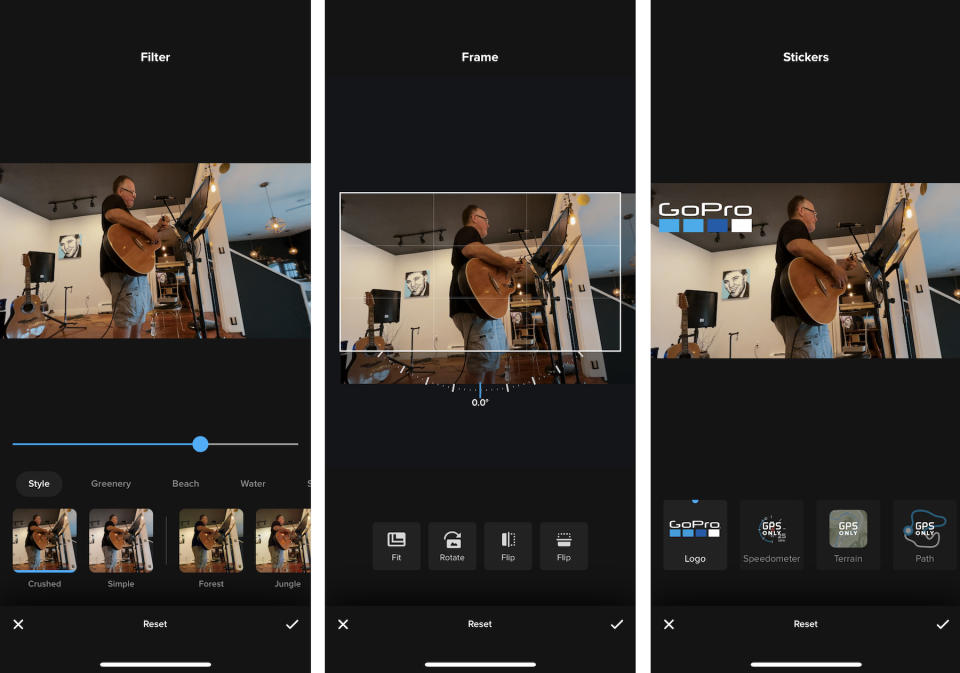 Four screen grabs from GoPro’s Quik mobile app. - Credit: Terry Sullivan