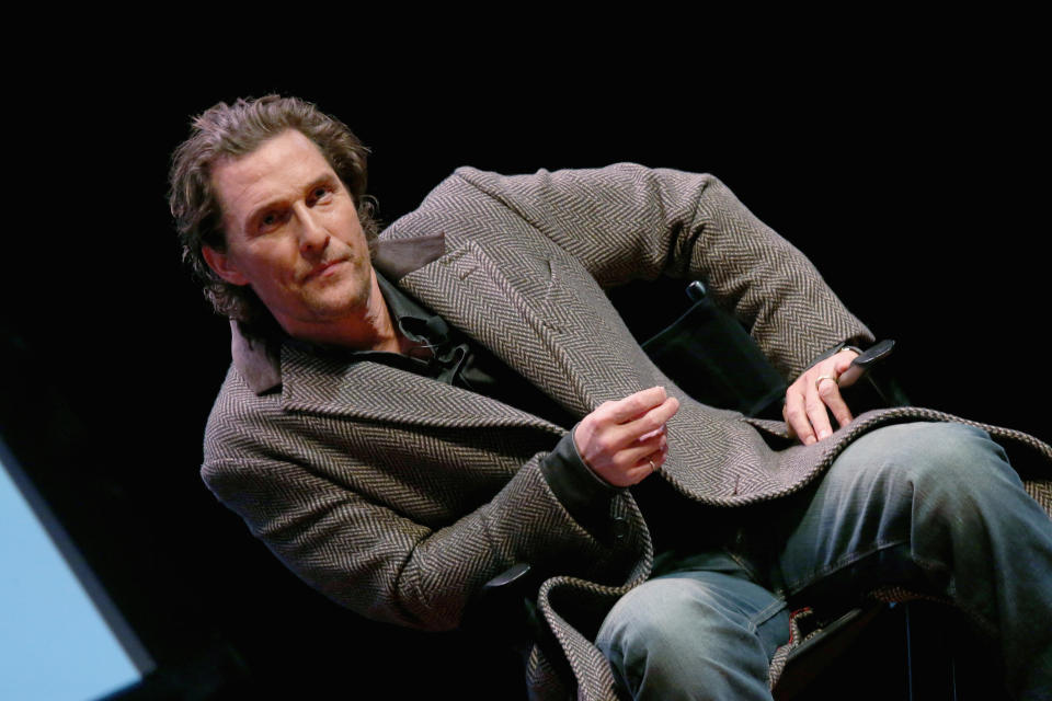 AUSTIN, TEXAS - JANUARY 21:  Matthew McConaughey participates in a Q&A after a special screening of his new film "The Gentlemen" at Hogg Memorial Auditorium at The University of Texas at Austin on January 21, 2020 in Austin, Texas.  (Photo by Gary Miller/Getty Images)