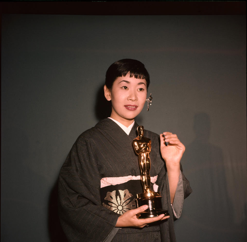 Japanese-born actress <a href="https://www.britannica.com/biography/Miyoshi-Umeki" target="_blank">Miyoshi Umeki</a> is best known for her Oscar award-winning performance as Katsumi, the Japanese wartime bride of Red Buttons' airman character, Joe, in 1957's "<a href="http://www.imdb.com/title/tt0050933/" target="_blank">Sayonara</a>." (Umeki is pictured&nbsp;here with her little gold man.)<br /><br />Not much has changed since then, unfortunately. As of 2017, Umeki is <a href="http://nextshark.com/meet-3-asian-actors-whove-ever-won-oscar/" target="_blank">the only Asian woman</a> to win an Academy Award for acting.