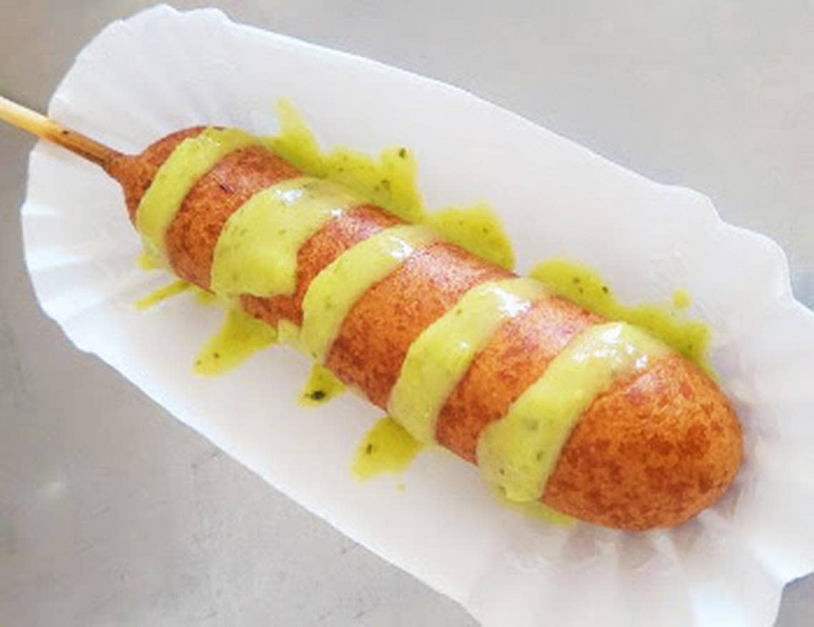 One of the new foods for the 2022 North Carolina State Fair is a rattlesnake corndog from food vendor Pioneer Wagon.