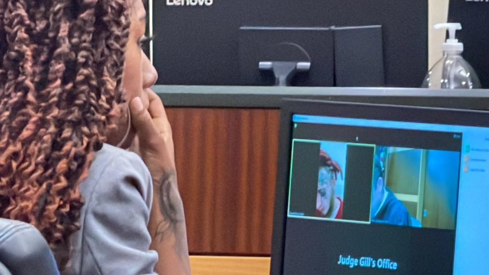 Ownership of Sheeba, an allegedly abused dog previously owned by Marcus Lynn Chiddister, 22,  at left on computer screen, and his girlfriend, Kiara Howse, 23, was given to Lee County Sheriff Carmine Marceno after a civil hearing marked by several outbursts by Chiddister.