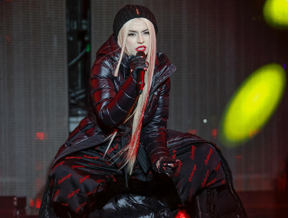 <p>Ava Max bundles up for a performance at the 2022 College Football Playoff Concert Series on Jan. 9 in Indianapolis. </p>