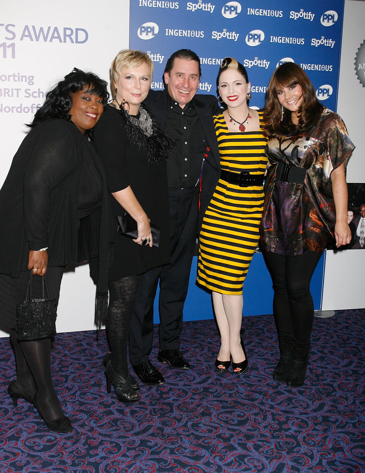 Rumer,Jennifer Saunders,Ruby Turner,Jools Holland and Imelda May arrive at the Music Industry Awards at the Grosvenor House Hotel in London 