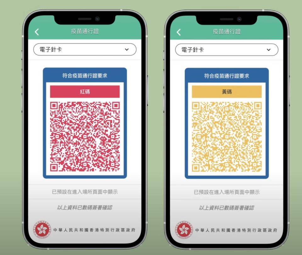 疫苗通行證「紅黃碼」