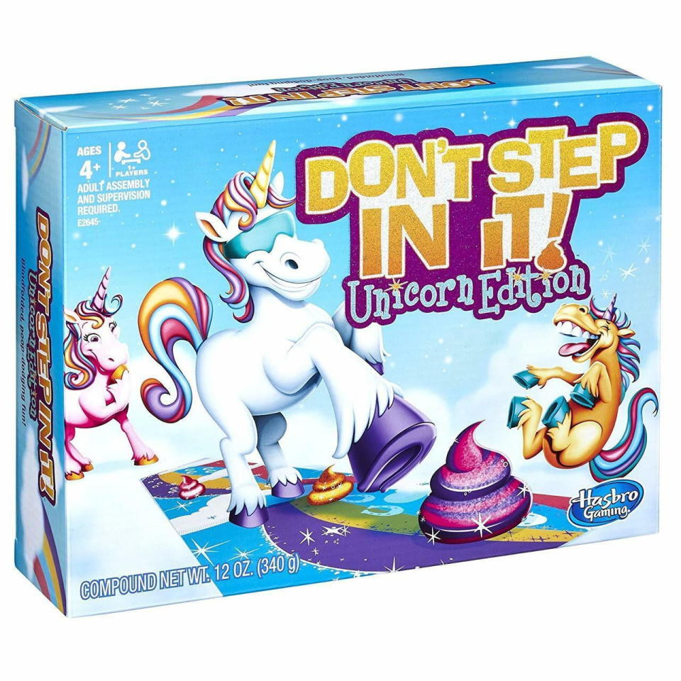 <p><a href="https://go.redirectingat.com?id=74968X1596630&url=https%3A%2F%2Fwww.walmart.com%2Fip%2FHasbro-Gaming-Don-t-Step-In-It-Game-Unicorn-Edition-4-years-up%2F830415711&sref=https%3A%2F%2Fwww.womansday.com%2Flife%2Fg982%2Fgifts-for-kids%2F" rel="nofollow noopener" target="_blank" data-ylk="slk:Shop Now;elm:context_link;itc:0;sec:content-canvas" class="link ">Shop Now</a></p><p>Don’t Step In It Game: Unicorn Edition</p><p>walmart.com</p><p>$19.00</p>