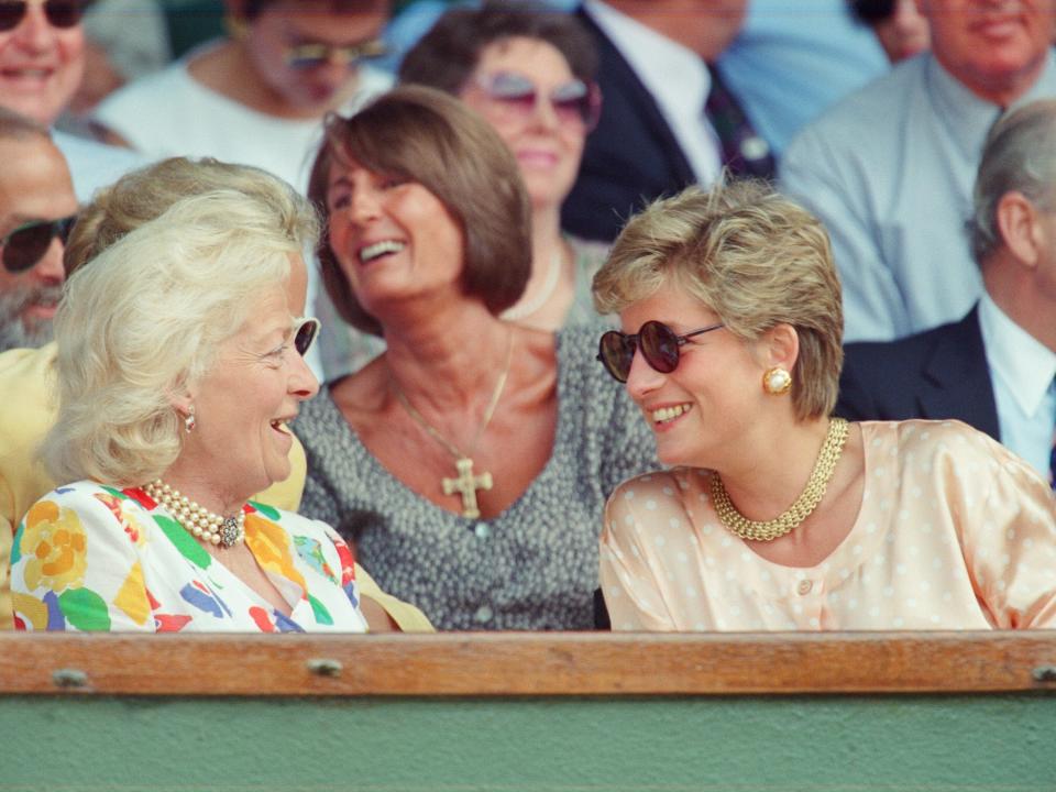 Princess Diana shares a smile with her mother at Wimbledon in 1993.