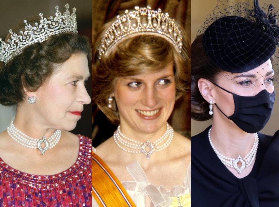 Kate Middleton, Queen Elizabeth, Princess Diana, Pearl Choker