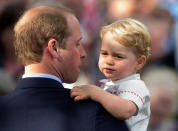 <p>There’s no denying attributes of mom are present, but between his golden hair and cheeky smile, George is definitely beginning to look just like dad. <i>(Photo by Matt Dunham - WPA Pool/Getty Images)</i><br></p>