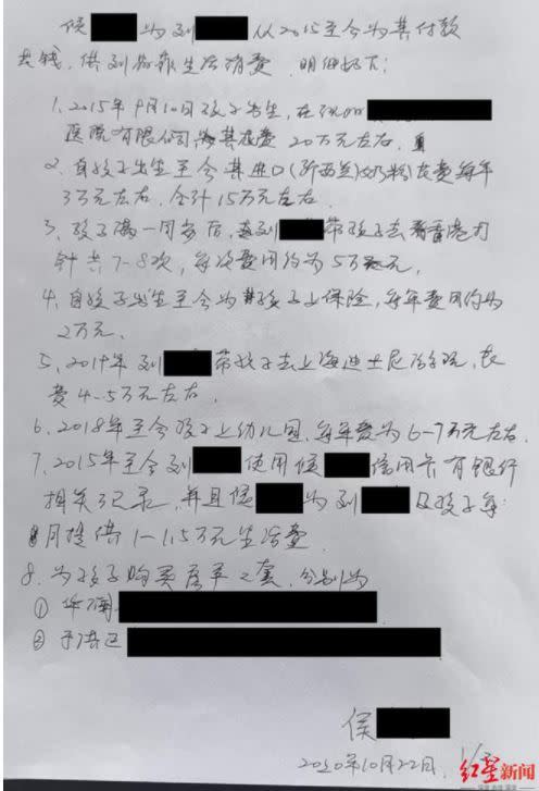 侯男陳述書。（圖／翻攝自微博）