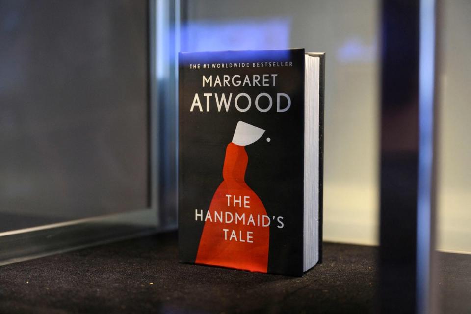 A fireproof edition of The Handmaid’s Tale on display at Sotheby’s in New York City on 3 June 2022 (ANGELA WEISS/AFP via Getty Images)