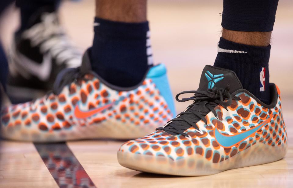 Memphis Grizzlies guard Ja Morant wears Nike Kobe 11 '3D' sneakers during the game against the Brooklyn Nets on Monday, Oct. 24, 2022, at FedExForum in Memphis. The Grizzlies defeated the Nets 134-124.