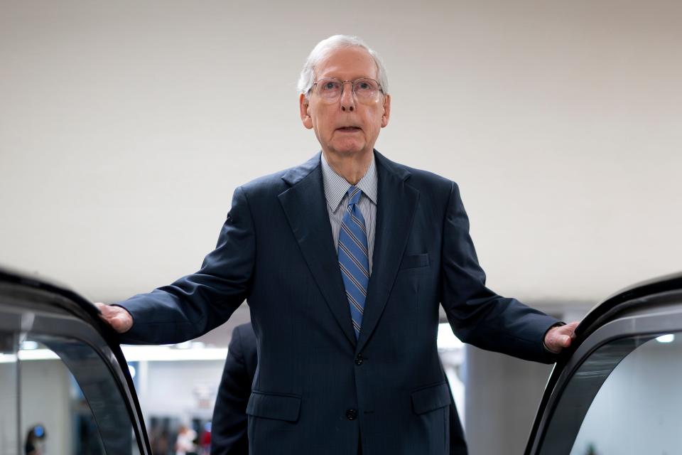 Senate Minority Leader Mitch McConnell, R-Ky.,  at the Capitol on Sept. 7, 2023.