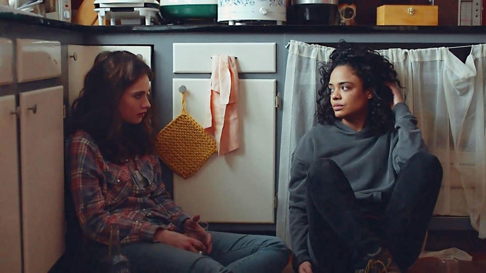 Lily James (left) and Tessa Thompson in Little Woods, 2018. - Credit: Neon / courtesy Everett Collection