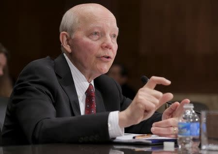 IRS Commissioner John Koskinen testifies at a Senate Appropriations Subcommittee hearing on the FY2017 budget for the Treasury Department on Capitol Hill in Washington March 8, 2016. REUTERS/Joshua Roberts