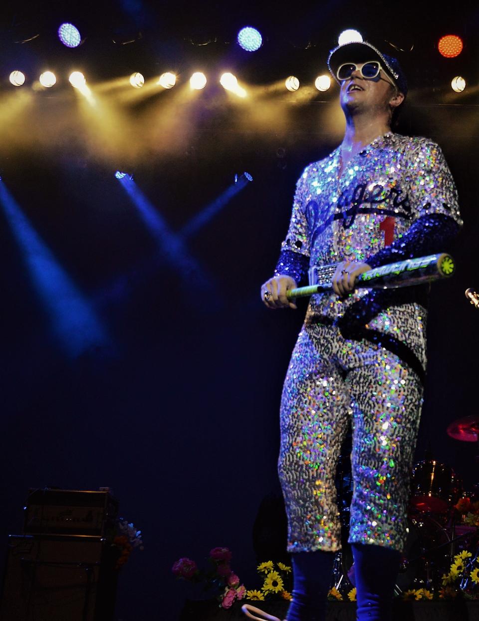Anderson as Elton John in the sequined costume from his 1975 concert at Dodger Stadium.