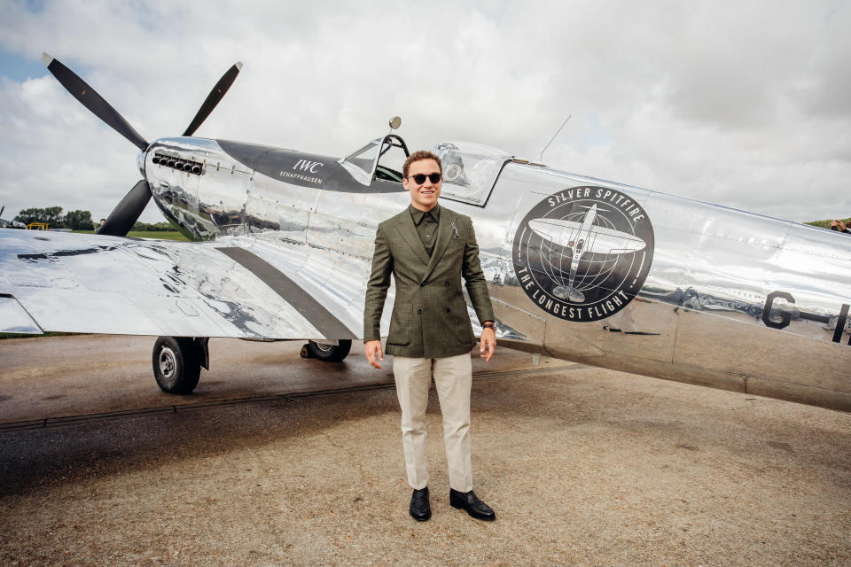 CHICHESTER, ENGLAND  - AUGUST 5: British actor Finn Cole attending the celebration of the official start of the Silver Spitfire - The Longest Flight expedition at Goodwood, on August 5, 2019 in Chichester, England. To the roaring applause of more than 400 guests, the carefully restored and polished Spitfire aircraft embarked on its unprecedented flight around the world. (Photo by Remy Steiner/Getty Images for IWC)