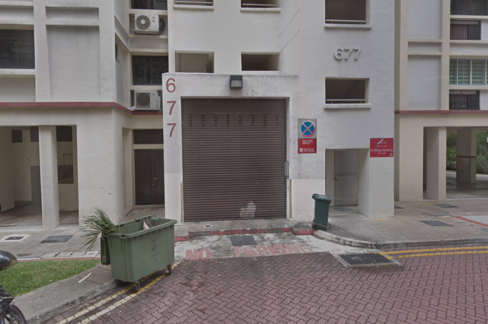 A man's body was found on 12 August 2019 at the ground floor of Block 677 Woodlands Avenue 6, near the rubbish chute. (PHOTO: Screenshot/Google Street View)