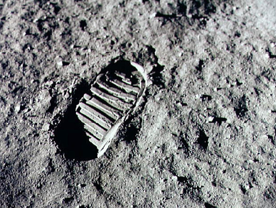 An Apollo 11 astronaut's footprint in the lunar soil. (Photo by NASA/Newsmakers)