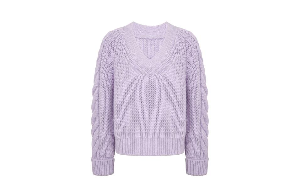 M&S Collection Cable Knit Sleeve V-Neck Jumper, £35