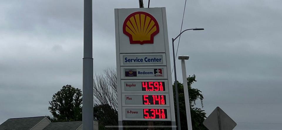 A sign at a Shell gas station near Baltimore shows the price of gas on May 26. The state's gas tax is expected to increase roughly 7 cents on July 1.