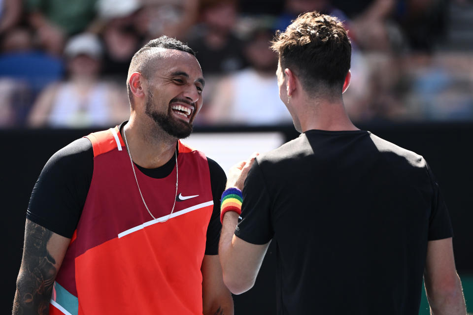 Nick Kyrgios and Thanasi Kokkinakis, pictured here in the Australian Open doubles.