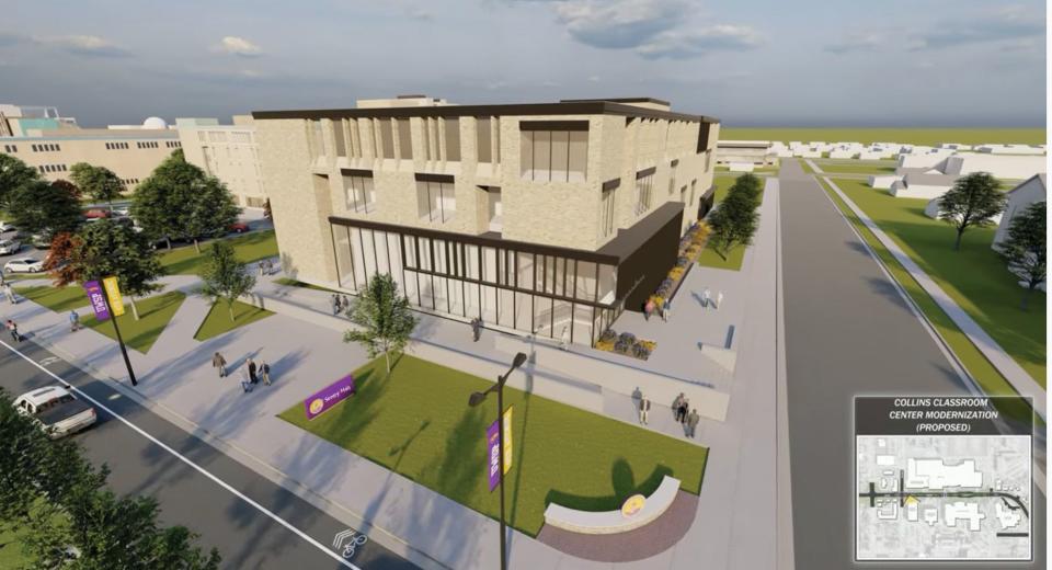 The Sentry Insurance Foundation made a record-setting gift of $10 million to UW-Stevens Point’s School of Business and Economics. This preliminary rendering of a renovated Collins Classroom Center will change as design work begins in 2023.