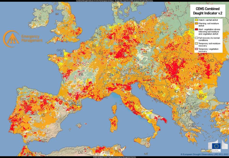 Large parts of Europe are already suffering from drought (European Union/Copernicus Emergency Management Service)