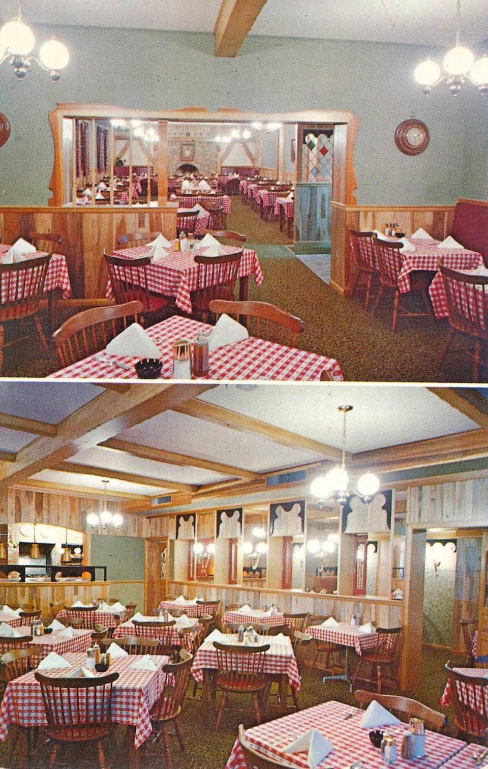 A color postcard shows what the interior of Hickory House once looked like.