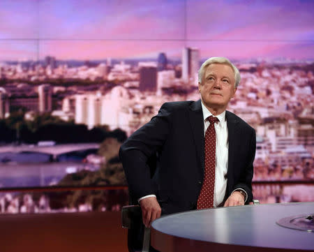 Britain's Secretary of State for Leaving the EU David Davis speaks on the Marr Show in London, March 12, 2017. Jeff Overs/BBC handout