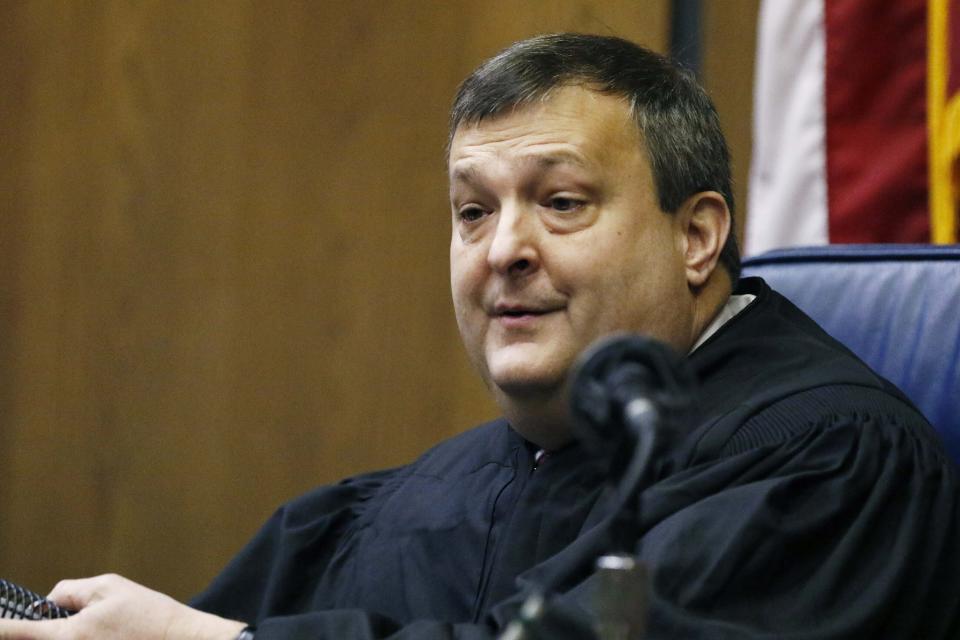 Circuit Court Judge Joseph H. Loper, Jr., orders bail for Curtis Flowers, whose murder conviction was overturned by the U.S. Supreme Court for racial bias, at a hearing in Winona, Miss., Monday, Dec. 16, 2019. Flowers will be free for the first time in 22 years. (AP Photo/Rogelio V. Solis) ///