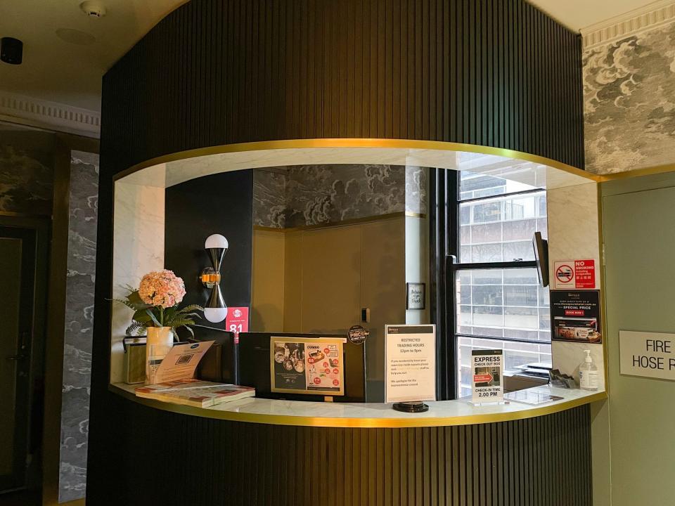 The reception desk to The Capsule Hotel.