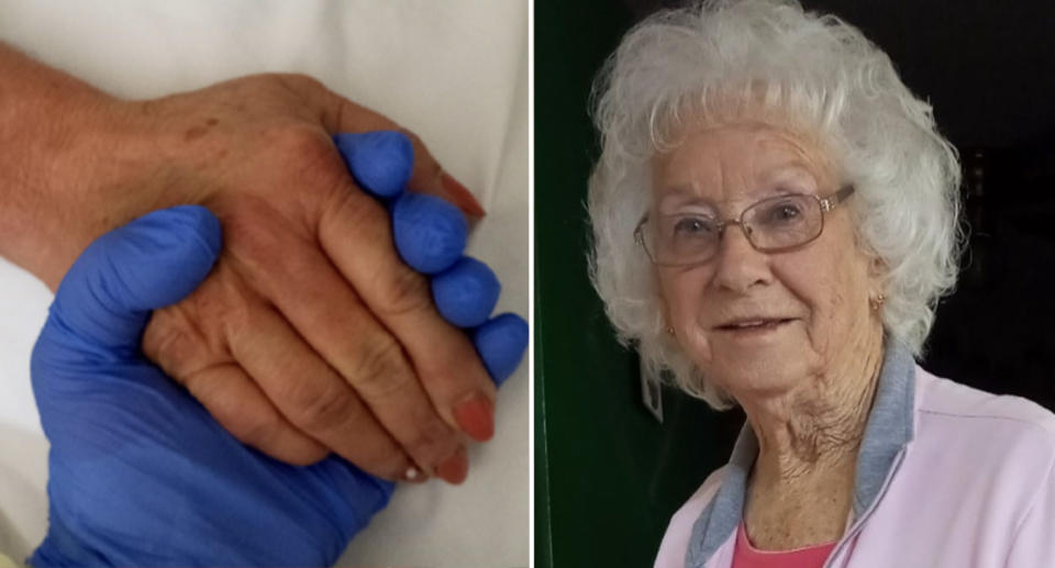 Ms Devereaux's grandmother is pictured, as is an image of the young woman holding her mum's hand in hospital.