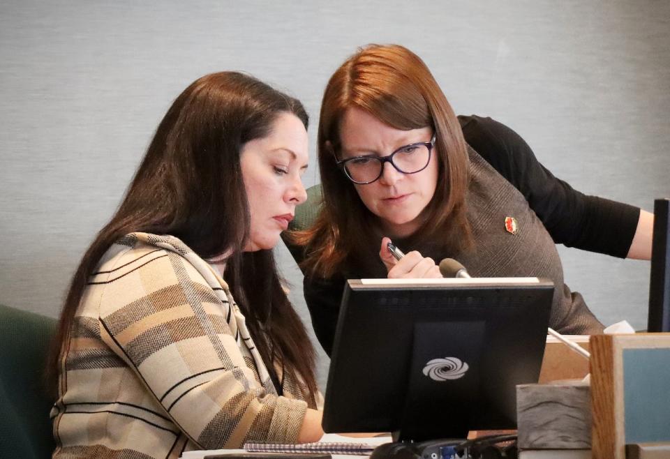 CBRM clerk Christa Dicks, left, is seen with Mayor Amanda McDougall. Dicks says her office was never asked to set up steering committee meetings or take minutes for them.