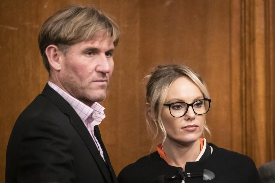 Michelle Dewberry, the former winner of The Apprentice and Brexit Party candidate for Hull West & Hessle, with former Crystal Palace owner Simon Jordan after she failed to win the Kingston upon Hull West & Hessle seat at the Guildhall in Hull in the 2019 General Election.