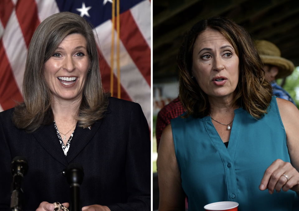 Iowa Senator Joni Ernst (R) and Senate candidate Theresa Greenfield (D) / Credit: L: Olivier Douliery/AFP/Bloomberg via Getty Images; R: Photo by Caroline Brehman/CQ Roll Call