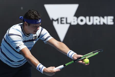 MELBOURNE, VIC - JANUARY 10: MILOS RAONIC (CAN) during Tie Break Ten event  on January 10, 2018 leading up to the 2018 Australian Open at Melbourne  Park Tennis Centre Melbourne, Australia (Photo