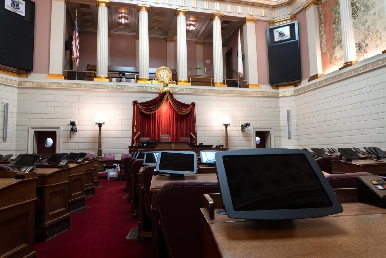 The House chamber at the Rhode Island State House last December, while the General Assembly was in recess.