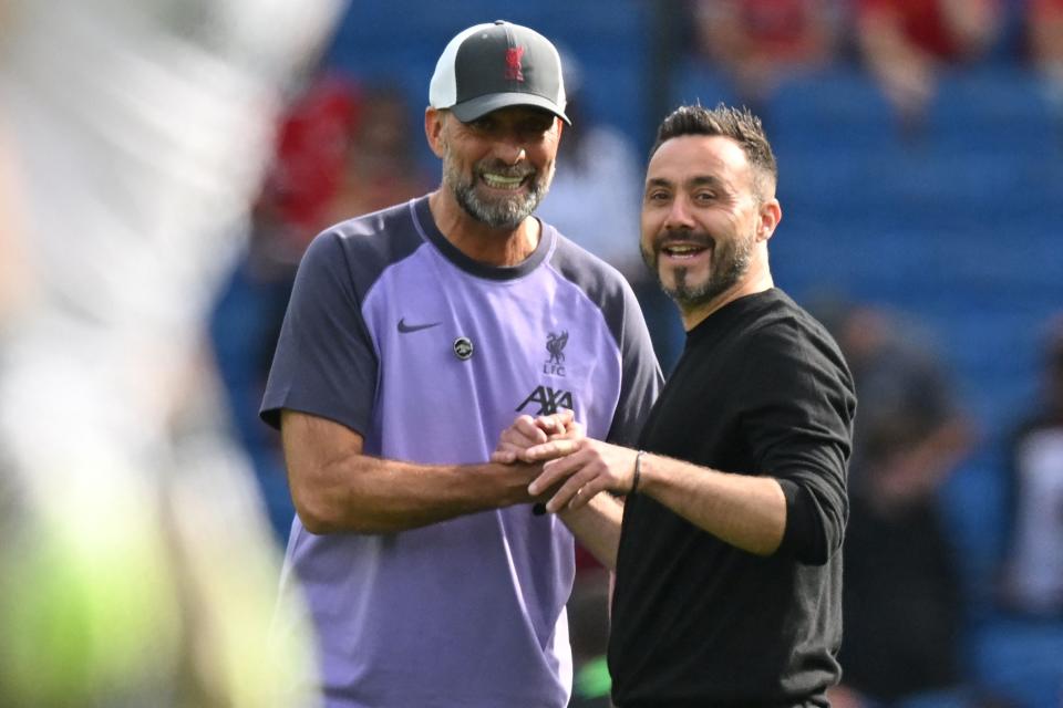 Jurgen Klopp and Roberto De Zerbi (AFP via Getty Images)