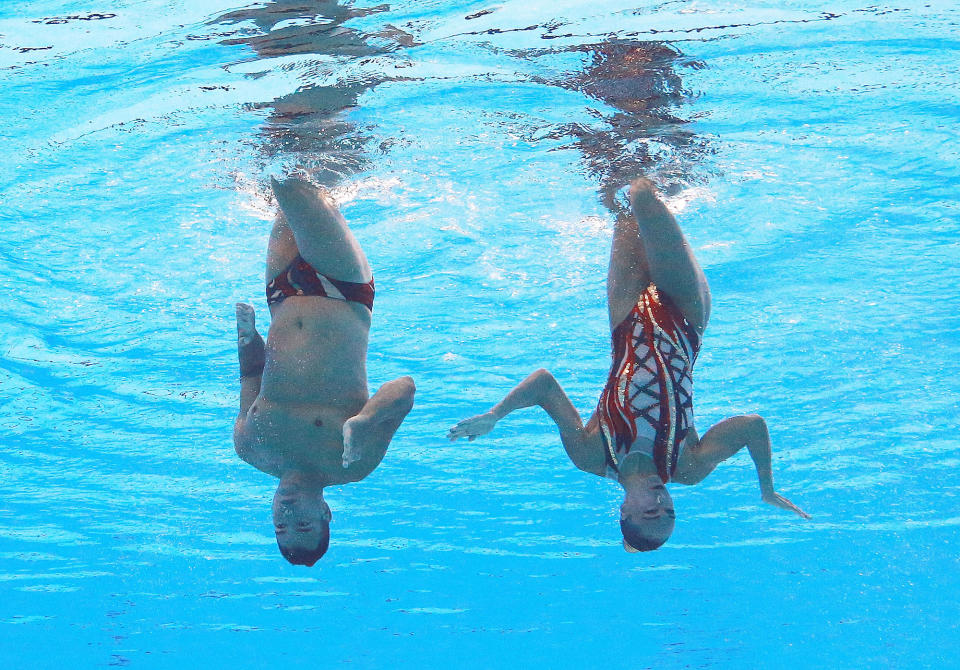 <p>Rene Robert Prevost and Isabelle Rampling of Canada compete in the synchronized Mixed Duet Technical Preliminary at the 17th FINA World Aquatics Championships in, Budapest, Hungary, July 15, 2017. (Photo: Michael Dalder/Reuters) </p>