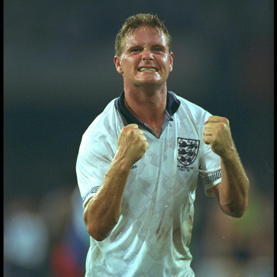 Paul Gascoigne celebrating a goal against Cameroon in Naples, July 1, 1990 - David Cannon