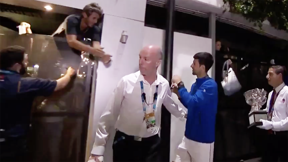 The fan didn’t have anything for Djokovic to sign. Image: Australian Open/Twitter