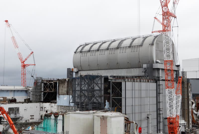 The top of the damaged No.3 reactor building is seen at tsunami-crippled Fukushima Daiichi nuclear power plant in Okuma town, Fukushima prefecture, Japan