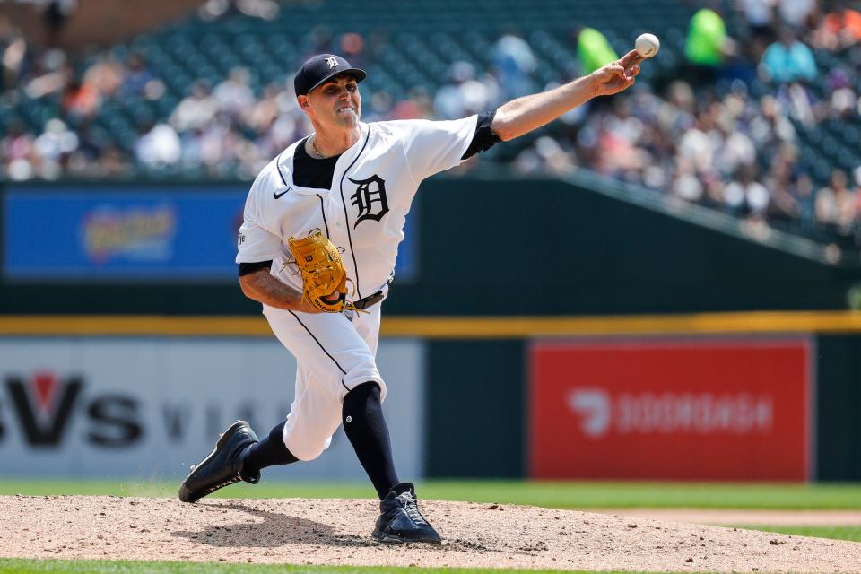 Detroit Tigers pitcher Matthew Boyd (48) throws against the Kansas City Royals during the fifth inning at Comerica Park in Detroit on Wednesday, June 21, 2023.