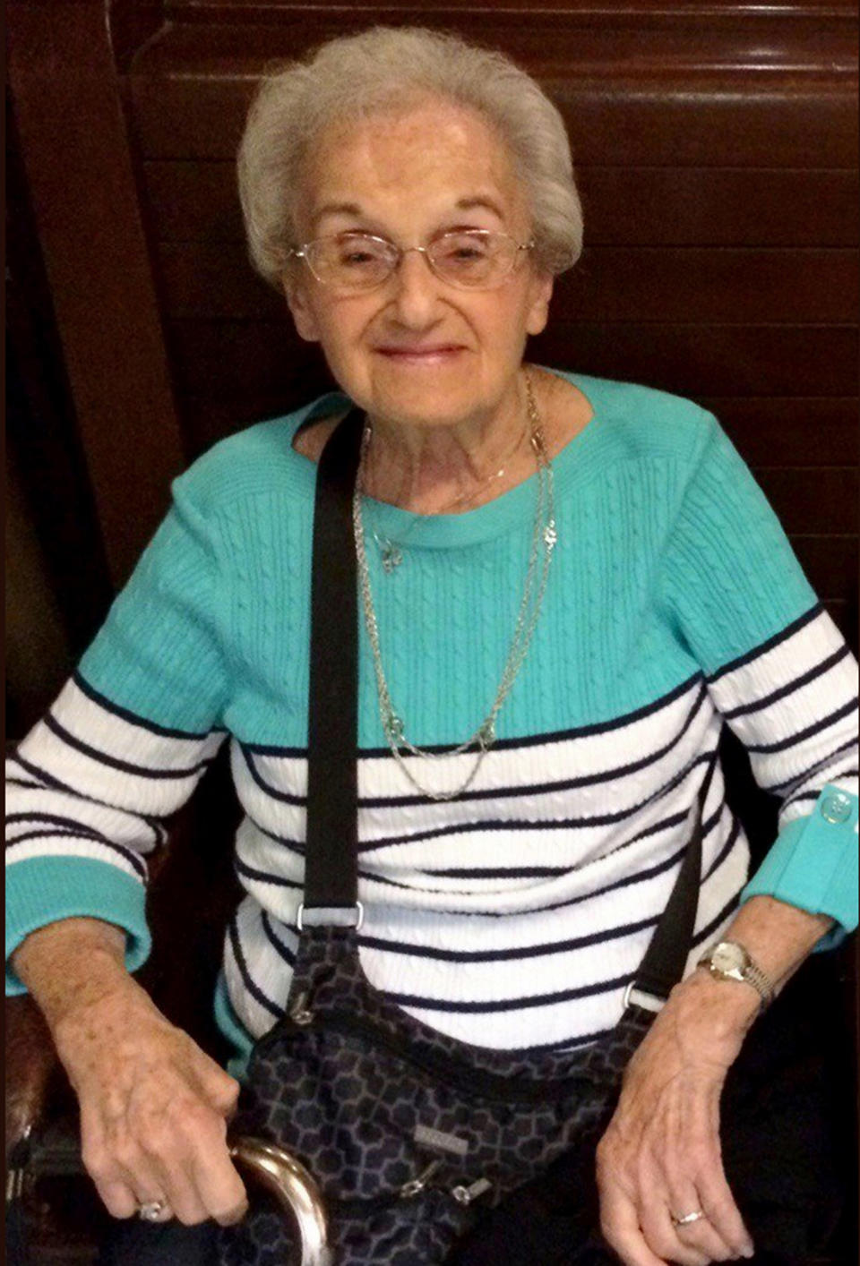 This undated family photo provided by the University of Pittsburgh Medical Center (UPMC) shows Rose Mallinger, 97, who was one of the people killed on Oct. 27, 2018, at Pittsburgh's Tree of Life synagogue. Her daughter, Andrea Wedner, was among the wounded, the family said. (Courtesy of the Mallinger family/UPMC via AP)