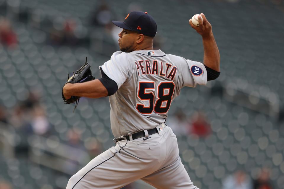 Tigers pitcher Wily Peralta delivers a pitch during the fifth inning against the Twins on Wednesday, May 25, 2022, in Minneapolis.