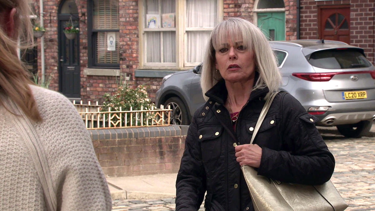 FROM ITV

STRICT EMBARGO - No Use Before Tuesday 25th May 2021

Coronation Street - Ep 10339

Monday 31st May 2021

Determined that Rita should know the truth, Jenny Connor [SALLY ANN MATTHEWS] bangs on her door, however when Sharon Bentley [TRACIE BENNETT] appears it looks like Jenny could be in grave danger! 

Picture contact David.crook@itv.com 

This photograph is (C) ITV Plc and can only be reproduced for editorial purposes directly in connection with the programme or event mentioned above, or ITV plc. Once made available by ITV plc Picture Desk, this photograph can be reproduced once only up until the transmission [TX] date and no reproduction fee will be charged. Any subsequent usage may incur a fee. This photograph must not be manipulated [excluding basic cropping] in a manner which alters the visual appearance of the person photographed deemed detrimental or inappropriate by ITV plc Picture Desk. This photograph must not be syndicated to any other company, publication or website, or permanently archived, without the express written permission of ITV Picture Desk. Full Terms and conditions are available on  www.itv.com/presscentre/itvpictures/terms