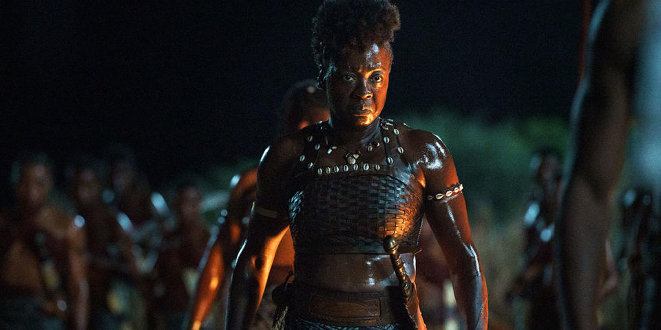 <p>Viola Davis stars in <a href="https://tiff.net/events/the-woman-king" rel="nofollow noopener" target="_blank" data-ylk="slk:The Woman King;elm:context_link;itc:0;sec:content-canvas" class="link "><em>The Woman King</em></a><strong>, </strong>bringing to screen the story of the Agojie, the all-female military regiment charged with protecting the West African Kingdom of Dahomey from European colonizers and the horrific slave trade.(Courtesy of TIFF)</p> 