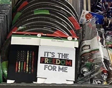 A can cooler with the words "It's the freedom for me" on the side