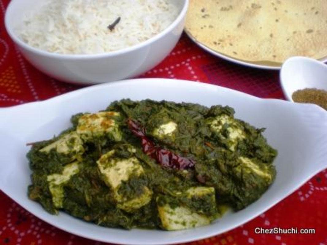 <p>Parade</p><p>Most commonly, Diwali is the one way people refrain from meat and adopt a vegetarian diet. And this delicious Saag Paneer is a great entree option for your lunch or dinner.</p><p><strong>Get the recipe: <a href="/841290/shuchiagrawal/saag-paneer/" data-ylk="slk:Saag Paneer;elm:context_link;itc:0;sec:content-canvas" class="link rapid-noclick-resp">Saag Paneer</a></strong></p>