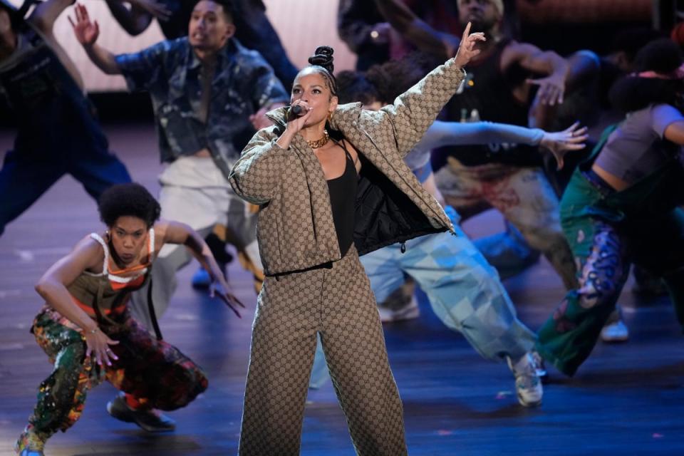 Alicia Keys performs with the “Hell’s Kitchen” cast during the Tony Awards on June 16 (Charles Sykes/Invision/AP)